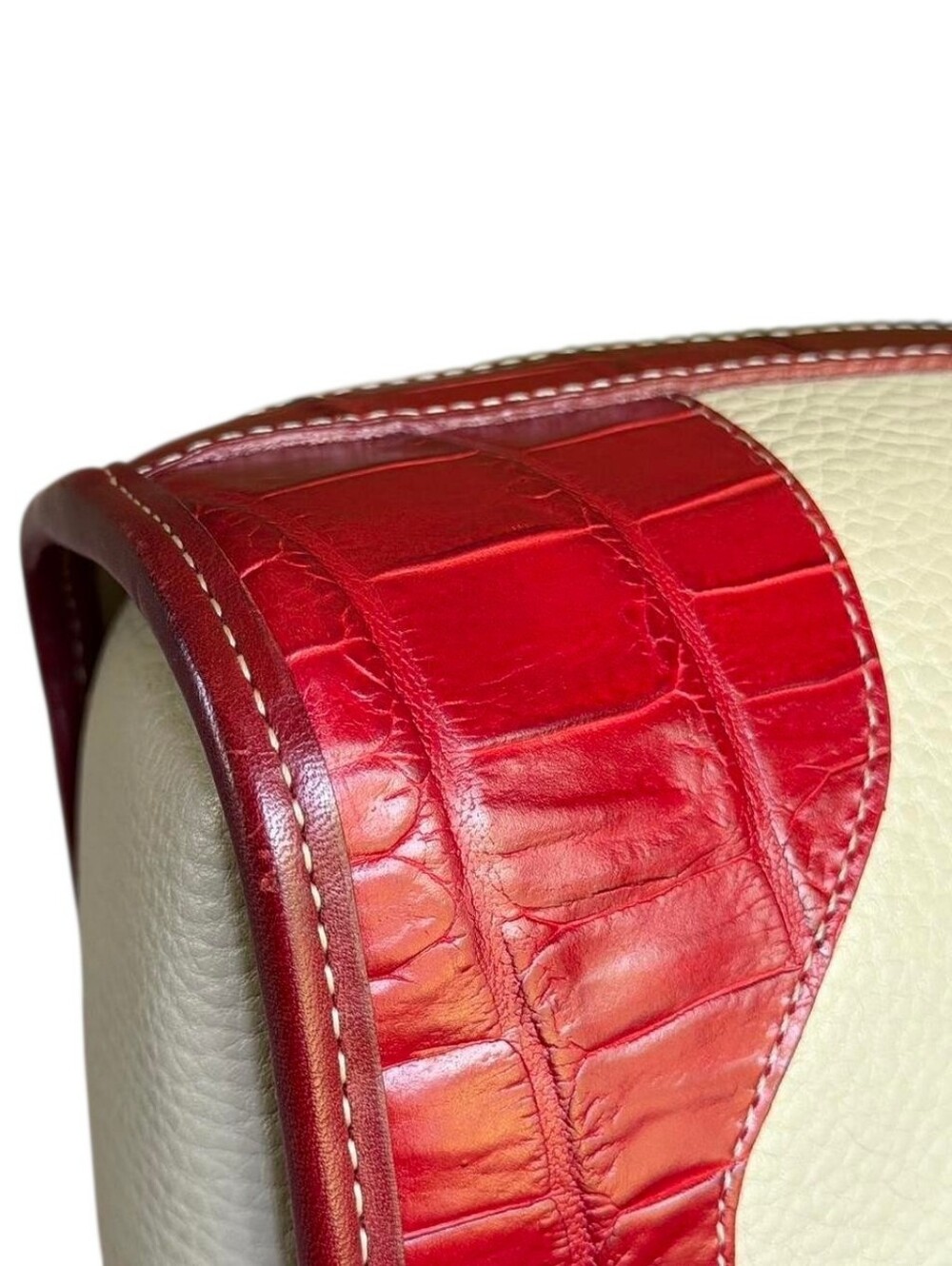 Vintage Brighton Cream & Red Croc Pebbled Leather Shoulder Bag Silver Hardware - Picture 7 of 8